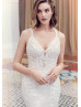 Ivory Lace Tulle Cross Back Princess Wedding Dress